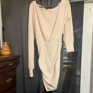 SHEIN cream shiny one shoulder ruched mini dress